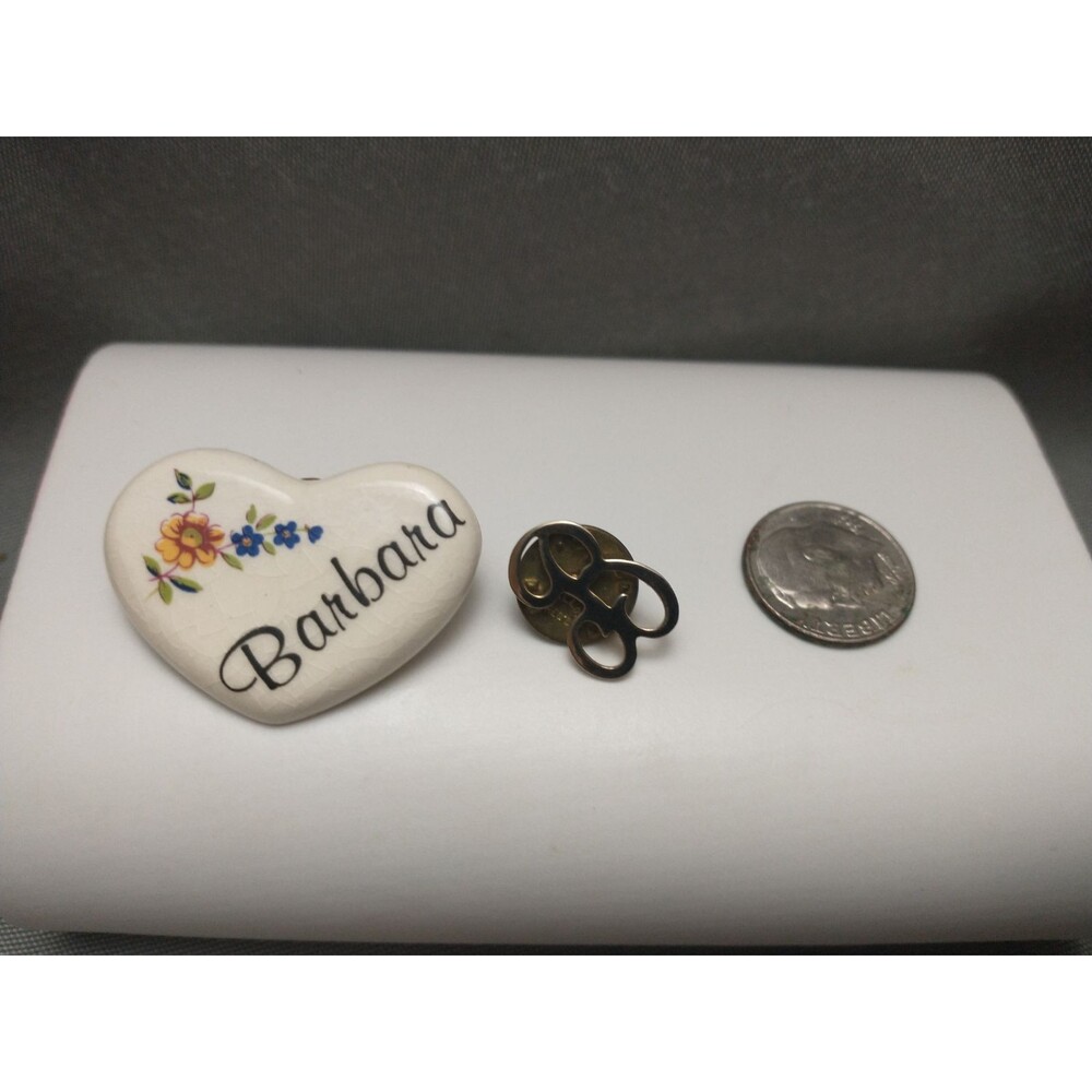 Barbara Heart Shaped Ceramic Tie Tac Pin "B" Monogram Initial Tie tac Vintage - Picture 3 of 5